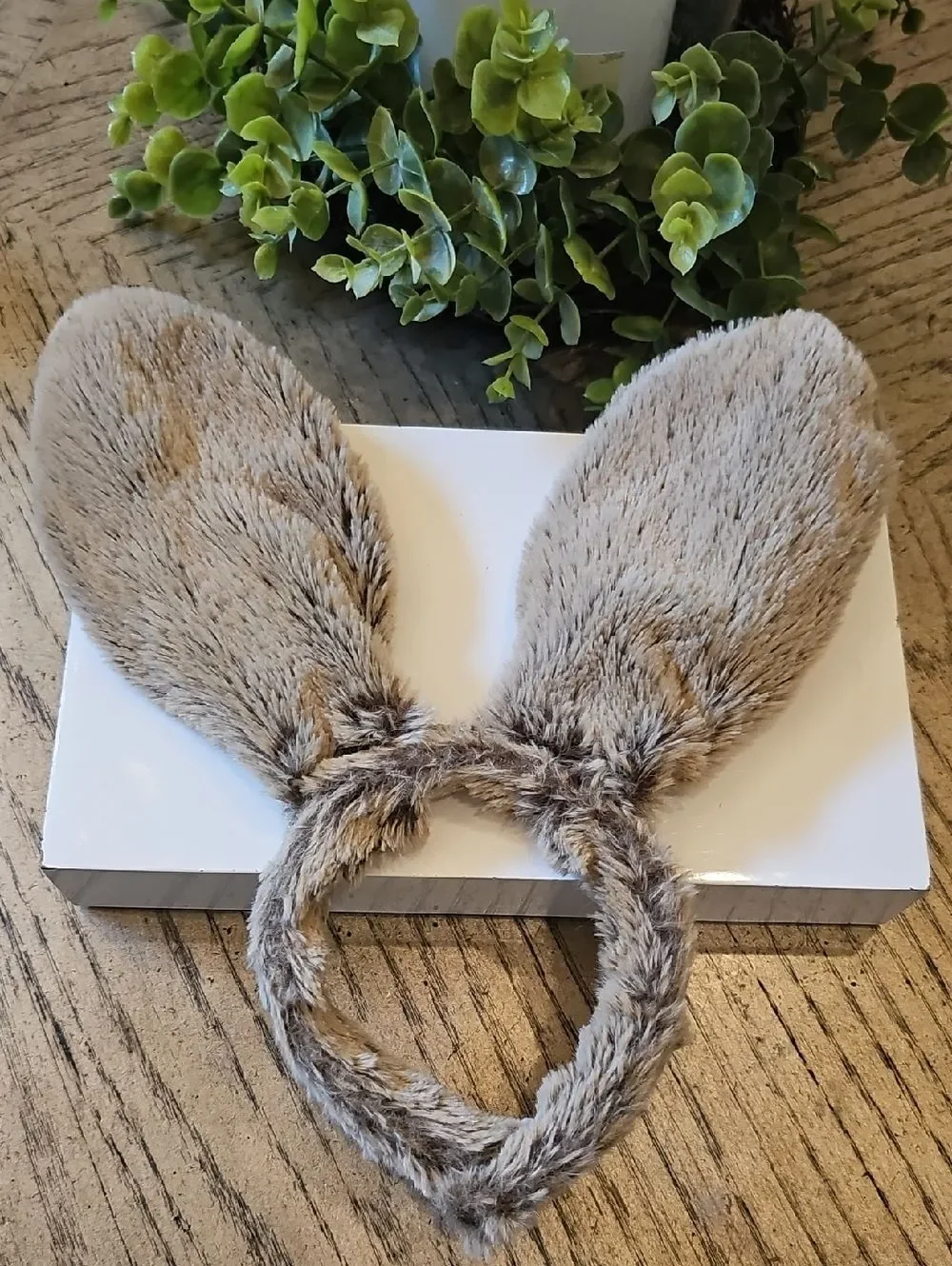 Plush Bunny Ear Headband for Kids - Light Brown with Blue Lining